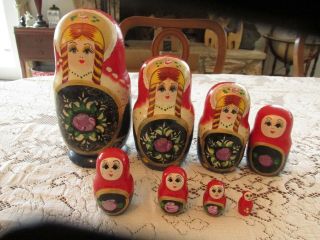 Vintage Hand Painted Russian Doll Nest Of 8 Hand Painted Girl With Braided Hair
