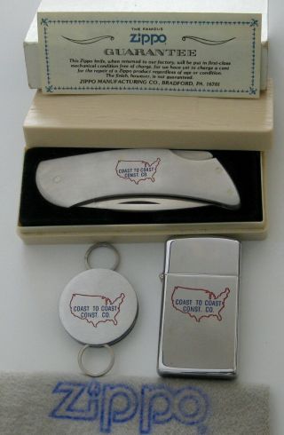 Zippo Knife Lighter Key Holder Set Cream Plastic Box Coast To Coast Const.  Co.