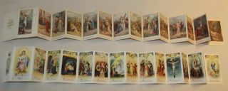 Pair Holy Card Fold Outs Way Of The Cross Mysteries Of Rosary 1949 Basevi Italy