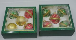 10 Vintage Krebs Glass Christmas Ornaments In Boxes,  Gold Glitter,  West Germany