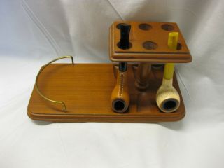 Vintage Wood/metal Smoking 6 Pipe Holder Rack Comes With Two Pipes One Longine