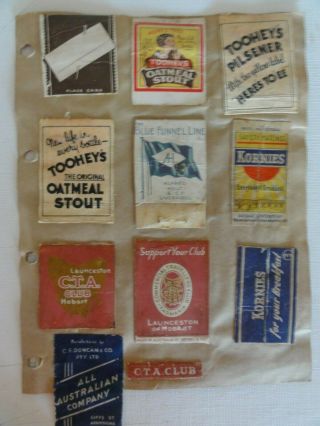 20 Early Matchbox Labels Australian Including Toohey 