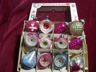 12 Vintage Mercury Glass Small Christmas Ornaments