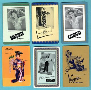 5 Single Swap Playing Cards Ads With Pretty Girls Bra Clothes Vase Deco Vintage