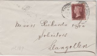 1876 Qv Cover With A 1d Penny Red Stamp Plate 187 Sent To Llangollen Wales