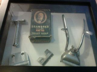 Vintage Grooming Kit,  Razor,  Soap Box,  Hair Clippers With Attachments.