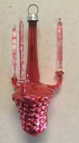Vtg Santa Mercury Glass Christmas Ornament Blown German Antique 3” Candleabra