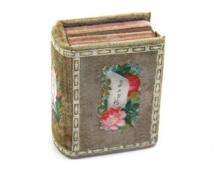 Antique Late 19th Century Miniature Book Sewing Needle Case Decoupage Decoration