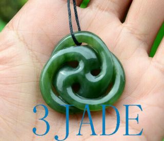 Green Nephrite Jade Celtic Trinity Knot/celtic Trinity Cross Maori Style Pendant