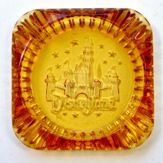 Vtg 1960’s Era Disneyland Amber Glass Ashtray Very Scarce Rare Item
