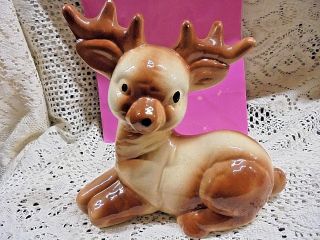 Vtg Christmas Figurine Reindeer Decor 7 1/2 " Long X 7 " Tall
