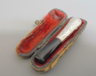 Edwardian solid Silver and Ebony Cheroot Holder in Case WH Carrington 1910 6