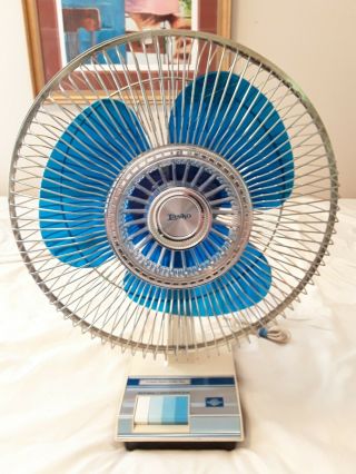 Vintage Lasko Table Fan Blue Blades 3 Speed Oscillating Great