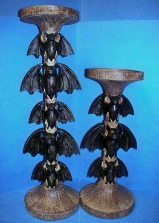 15 " & 11 " Black Vampire Bat 2 Candle Holders Halloween Decoration Table Mantel