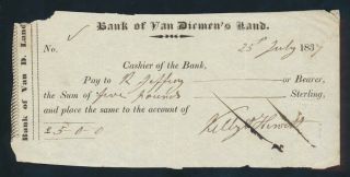 Australia: 1837 Bank Of Van Diemen 