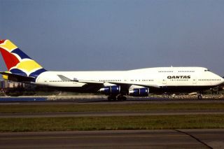 35mm Colour Slide Of Leased Qantas Boeing 747 - 436 Vh - Nlh