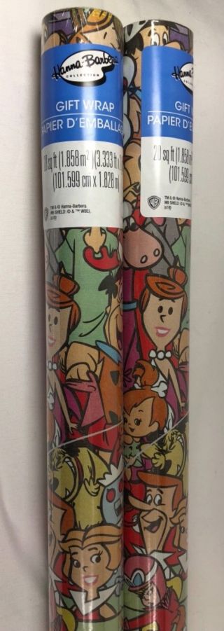 2 Hanna Barbera 40 Sq Ft Christmas Gift Wrapping Paper Flinstones Scooby - Doo