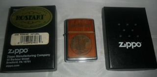 Unfired Zippo,  Dated 2006,  Roseart Wood Engraved Front Apollo 11