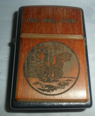 Unfired Zippo,  Dated 2006,  Roseart Wood Engraved Front Apollo 11 2