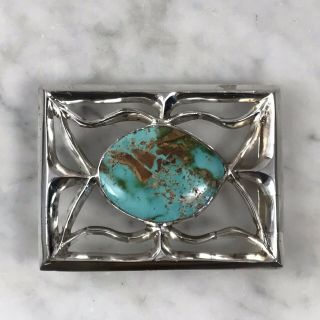 Vintage Southwestern Native American Style Silver & Turquoise Belt Buckle