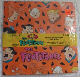Vintage Flintstones Gift Wrap Wrapping Paper Flat Sheets 1 