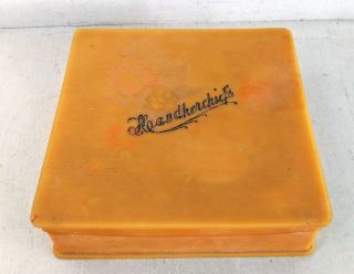 Vintage Celluloid Bakelite Handkerchiefs Box With Hinged Lid,  England (6843)