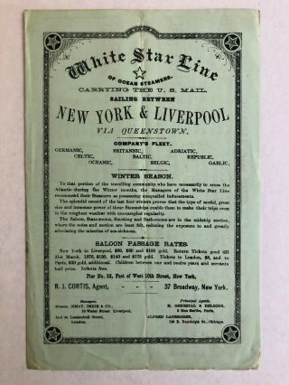 Rare 19th Century White Star Line Deck Plan Folder and Saloon Passage Rates 2