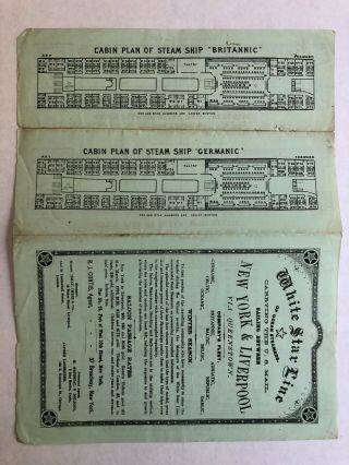 Rare 19th Century White Star Line Deck Plan Folder and Saloon Passage Rates 3