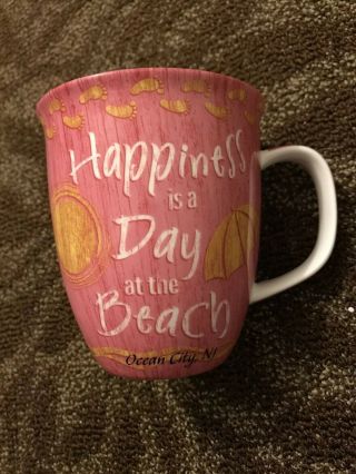 Ocean City Jersey Mug.  Pink.  Happiness Is A Day At The Beach.