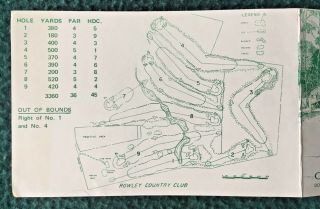 ROWLEY MA Vintage Golf Scorecard w Diagram of Course c1960s ROWLEY COUNTRY CLUB 2