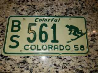 1958 Colorado Skier License Plate Ski Snowboard Vail X - Games