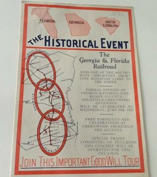 Georgia Florida Rail Road 1929 Good Will Tour Brochure.