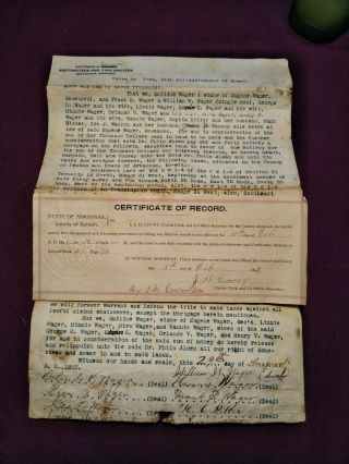 1892 Arizona Territory Deed For Wager Land Where Osage Mills,  Ar Was Located
