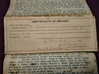 1892 ARIZONA TERRITORY DEED FOR WAGER LAND WHERE OSAGE MILLS,  AR WAS LOCATED 3