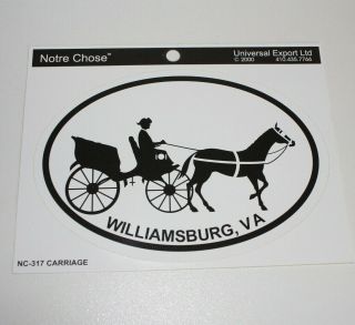 Williamsburg,  Va - Horse And Carriage Colonial Oval Sticker,  5 " X 3.  5 "