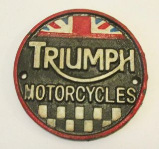 Cast Iron Triumph Motorcycle Sign Plaque Advertising Dealer Shop Display Sign