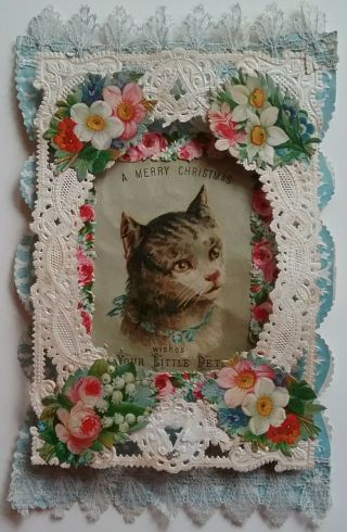 Antique Paper Lace Victorian Christmas Card.  