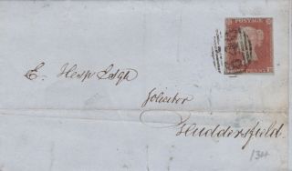 1853 Qv Leeds Cover With A 4 Margin 1d Penny Imperf Stamp Sent To Huddersfield