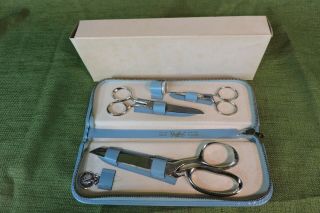 Vintage Griffon Made In Germany Sewing Scissors & Accessories Set Blue Case