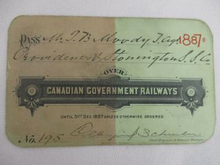 1887 Canadian Government Railways Railroad Pass Historic Maine Moody Family