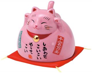 Pottery Maneki Neko Beckoning Lucky Cat 7200 - P Mug Cup Pink 65mm From Japan