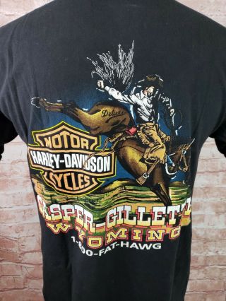 Vintage 90s Harley - Davidson T - Shirt Mens Large L Rodeo Cowboy Fat Hawg Wyoming