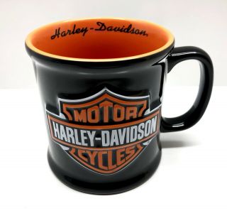 Harley Davidson Motorcycles 3d Embossed Logo Coffee Cup Mug Black Orange 16oz