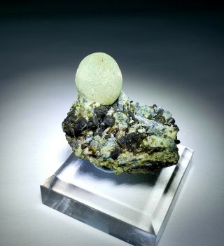 Stunning - Lime Green Prehnite Crystal Ball On Epidote Matrix,  Mine Mali