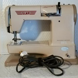 Vintage Elna Supermatic Sewing Machine With Portable Case & Accessories