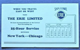 Erie Railroad Erie Limited June 1929 Calendar Card