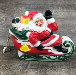 Vintage Empire Lighted Blow Mold Christmas Santa In Sleigh 1970 