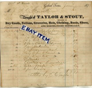 1873 Billhead Goliad Texas Taylor Stout Robert Clarke Printing Company Galveston