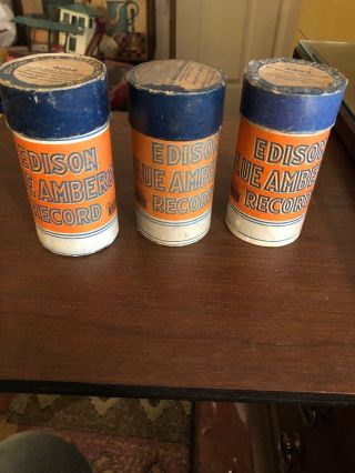 1920s Vintage 3 Edison Blue Amberol Cylinder Record – With Covers