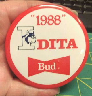 1988 Alaska Iditarod Dog Sled Race Button - Idita Bud Budweiser Iditarod Button